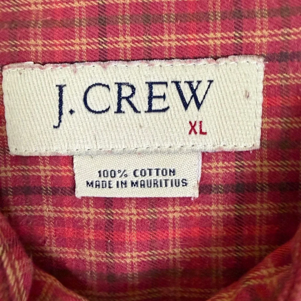 J. Crew Button Down Shirt Mens XL Red Plaid Long Sleeve Cotton Pockets